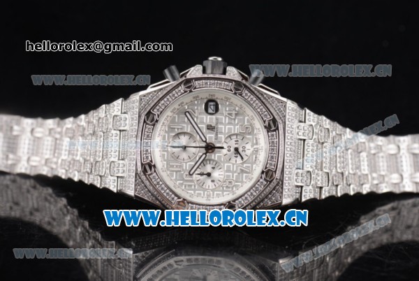 Audemars Piguet Royal Oak Offshore Seiko VK67 Quartz Steel/Diamonds Case with Silver Dial - Click Image to Close